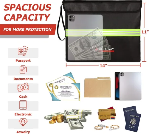 Miniatura 5 de ROLOWAY Bolsa de documentos ignífuga (14 x 11 pulgadas) con capa de papel de aluminio mejorada de 5200 ℉, bolsa ignífuga para documentos con tira