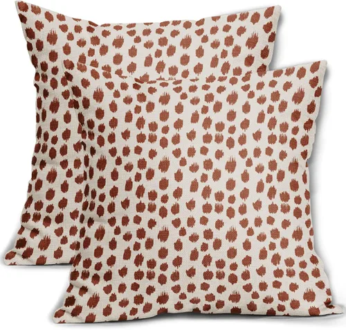 Miniatura 27 de Fundas de almohada marrón y blancas de 18 x 18 pulgadas, juego de 2 almohadas boho grises con lunares, fundas de almohada modernas estampadas