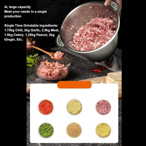 Miniatura 2 de Procesador de alimentos, 5L de alta capacidad, picadora eléctrica de alimentos para carne, picadora eléctrica de verduras con 5 cuchillas de acero