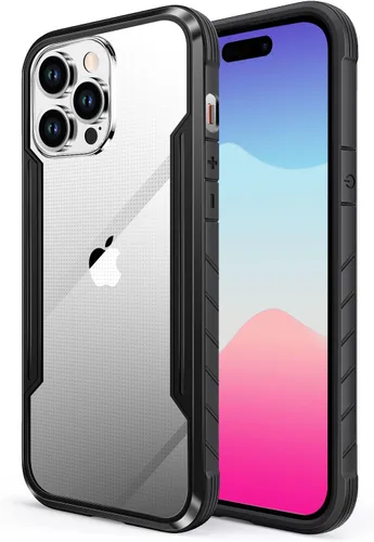 AICase Funda para iPhone 15 Pro de titanio a prueba de golpes, transparente, de grado militar, probada en caídas de 20 pies, marco de aluminio