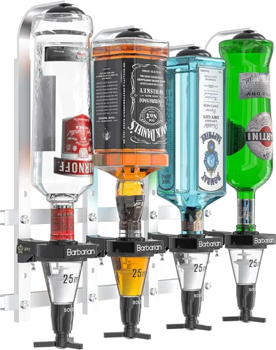 Miniatura 9 de Dispensador de licor bárbaro para bar casero 3/4/6 botella montada en la pared – Bar mayordomo soporte de medida de tiro soporte alcohol vino boca