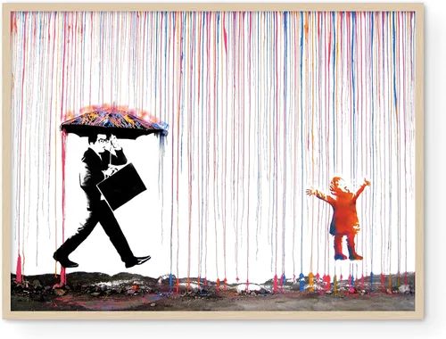 HAUS AND HUES Banksy - Póster de Banksy con diseño de graffiti de lluvia colorida para decoración de pared de Banksy póster de Banksy pintura