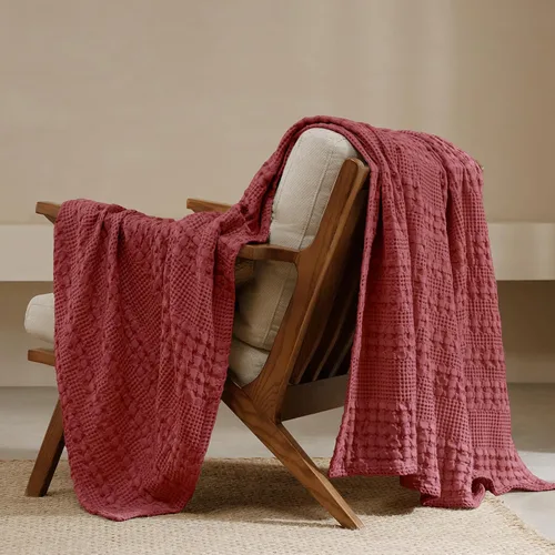 Miniatura 61 de PHF - Manta de punto gofre 100% algodón Queen, suave, ligera, transpirable, acogedora, de verano, para cama, tejida, estética, decoración del hogar