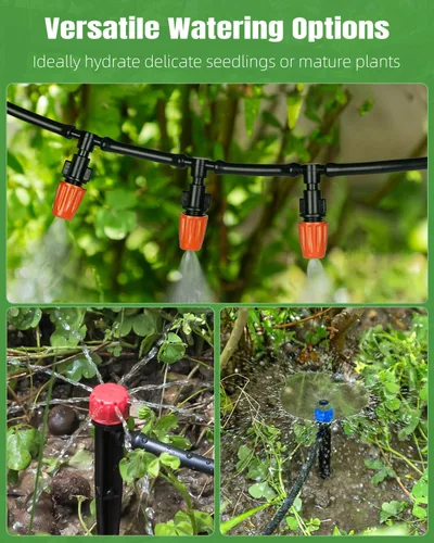Miniatura 4 de Pawfly Sistema de riego por goteo para jardín, kit de riego por goteo de 240 pies con tubería de 1/2" y 1/4", emisores ajustables, conectores