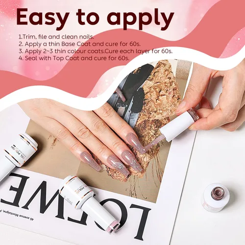 Miniatura 4 de Nicedeco Esmalte de uñas de gel sin hema, 6 colores, sin crueldad, vegano, rojo, borgoña, rojo, brillante, esmalte de uñas en gel para manicura