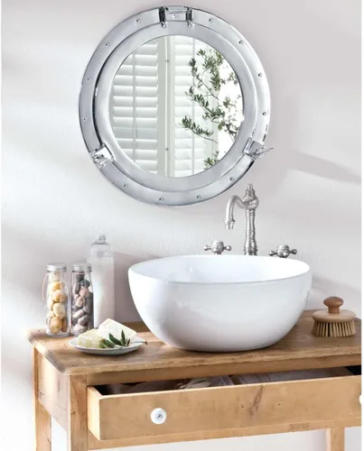 Miniatura 2 de Nagina International Espejo Náutico Premium de Aluminio con Recubrimiento en Polvo Estilo Pirata, Reloj y Ventana con Ojo de Buey Decoración Deco