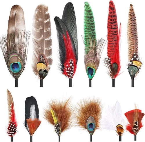 12 plumas para sombrero, plumas naturales surtidas para sombreros, coloridos pines de plumas reales para manualidades, sombreros de vaquero para