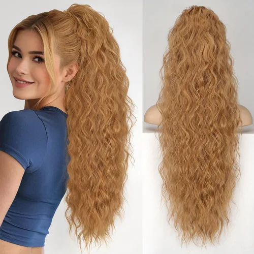 Miniatura 25 de KooKaStyle Extensión de cola de caballo con cordón de 26 pulgadas (66 cm) para mujeres, extensiones de cabello sintético rizado largo para uso