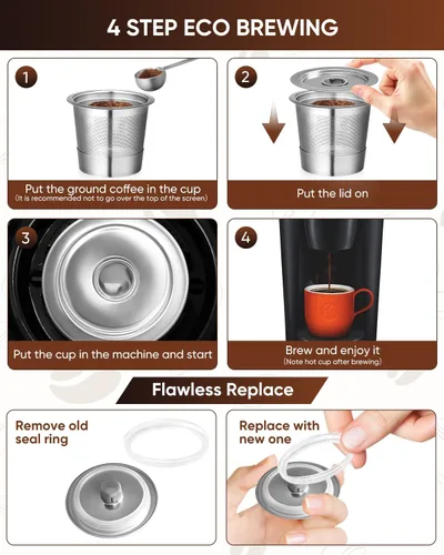 Miniatura 7 de Paquete de 2 tazas K reutilizables para Keurig 1.0 – Cápsulas de café de acero inoxidable con tapa esférica y cuchara de metal – Filtros de café