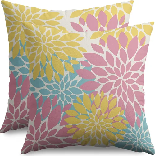 Miniatura 51 de Fundas de Almohada Azul Aguamarina 16X16 Pulgadas Juego de 2, Flores de Dalia Primavera Verano Floral Crema Fundas de Almohada Decorativas