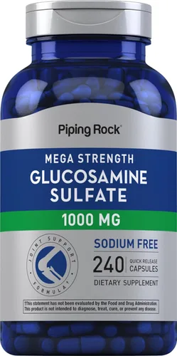 Piping Rock Sulfato de glucosamina de 1000 mg | 240 cápsulas | Mega fuerza | Soporte para las articulaciones | Sin sodio | Suplemento sin OMG y sin