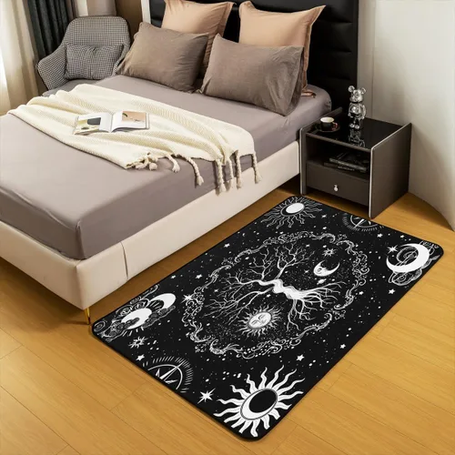 Miniatura 3 de Erosebridal Alfombra de área con diseño de árbol de la vida, 3 x 5, hippie, sol y luna, decoración de astrología en blanco y negro, antideslizante