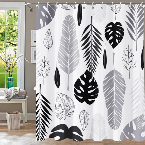 Miniatura 18 de Cortina de ducha floral, cortinas de ducha de flores para baño, cortina de baño de hojas de acuarela, cortinas de ducha de tela para el hogar