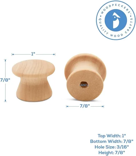 Miniatura 2 de Woodpeckers Perillas de madera de grano final, 1 pulgada, paquete de 25 pomos de madera pequeños sin terminar para armarios, aparadores, tiradores