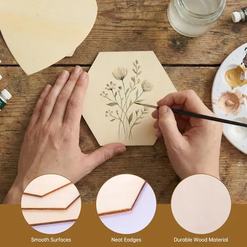 Miniatura 3 de 50 piezas de madera en blanco sin terminar, rebanadas hexagonales de madera natural de 4 pulgadas, recortes para manualidades DIY, pintura