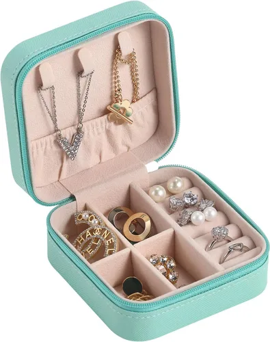 Casegrace - Mini joyero portátil de viaje de cuero para joyas, organizador de anillos, caja de regalo para niñas y mujeres