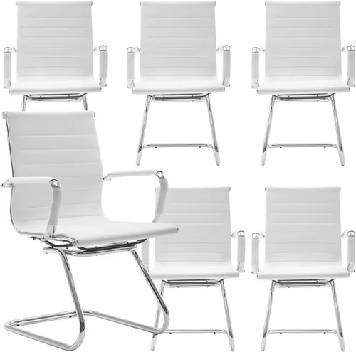 Miniatura 20 de Juego de 2 sillas de sala de conferencias, sillas de sala de espera con brazos, sillas de recepción de piel sintética sin ruedas, sillas