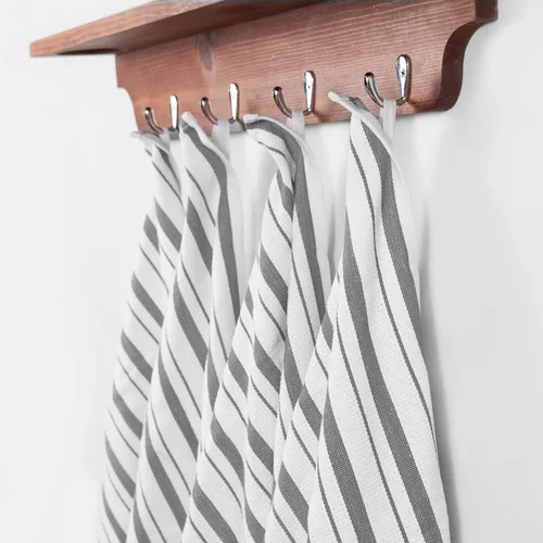 Miniatura 5 de COTTON CRAFT - Paquete de 4 - Toallas de cocina con tejido de cesta - Gris - Algodón - 20 x 30 - Patrón moderno de rayas limpias - Práctico lazo