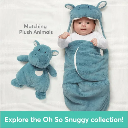 Miniatura 8 de GUND Baby Oh So Snuggly Manta Envolvente de Hipopótamo, Manta Envolvente de Bebé de Felpa con Capucha para Recién Nacidos, Azul/Crema, 26" Manta