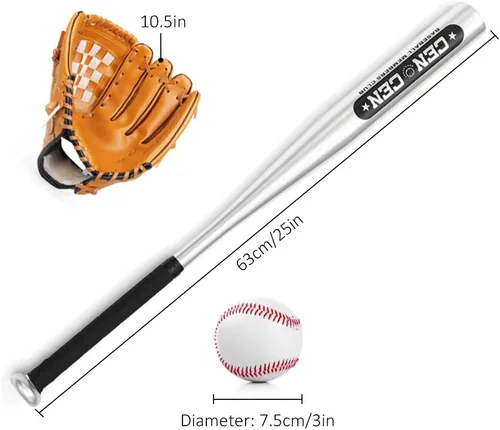 Miniatura 2 de Juego de béisbol – Bate de aleación de aluminio de 25 pulgadas, guante de PVC de 10.5 pulgadas, pelota – Kit para jóvenes Negro