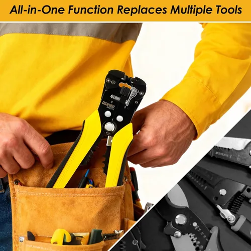 Miniatura 6 de DOWELL Pelacables automático 10-24 AWG, herramienta multifuncional 3 en 1 para pelar, cortar y engarzar, herramienta eléctrica duradera de alta