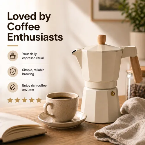 Miniatura 9 de ANGORA BRANDS Vondra - Olla de aluminio para moka (2 a 6 tazas), cafetera espresso para estufa, cafetera italiana clásica, cafetera percoladora