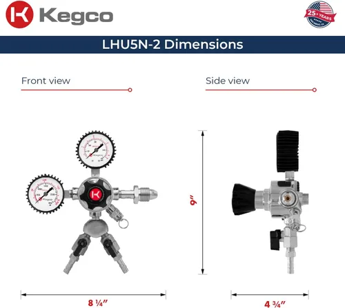 Miniatura 2 de Kegco Elite Series Dual Gauge Regulador de cerveza de barril de nitrógeno de dos productos, cromo