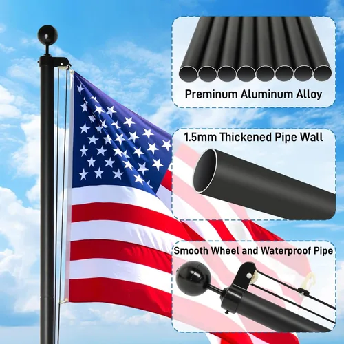 Miniatura 2 de Outvita Mástil de bandera para exteriores, aleación de aluminio de 25 pies, asta de bandera seccional con bandera de Estados Unidos de 3 x 5 pies