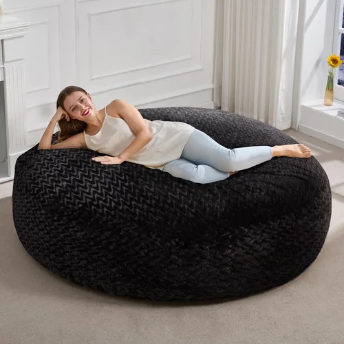 Miniatura 13 de Hobestluk Puf grande de 4 pies para adultos, con funda de piel de felpa chevrón, puf grande para sala de estar, dormitorio, residencia estudiantil