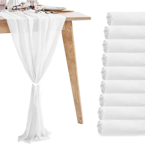 Miniatura 10 de Paquete de 10 Caminos de Mesa de Gasa Rosa Bebé de 10 Pies para Boda, Camino de Mesa de Tul Romántico Transparente para Navidad, Boda, Novia, Fiesta
