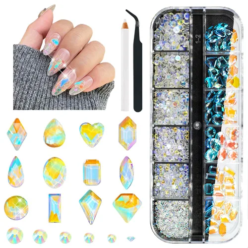 Miniatura 33 de Qiipii 2052 piezas de diamantes de imitación amatista púrpura para uñas, diamantes de imitación de vidrio de color lila claro para uñas, 72 formas