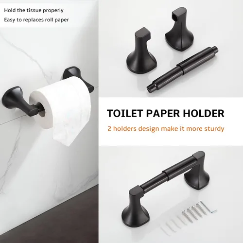 Miniatura 5 de BGL Juego de accesorios de baño, barra de toalla extensible ajustable negro mate, juego de accesorios de baño de 4 piezas, soporte para papel