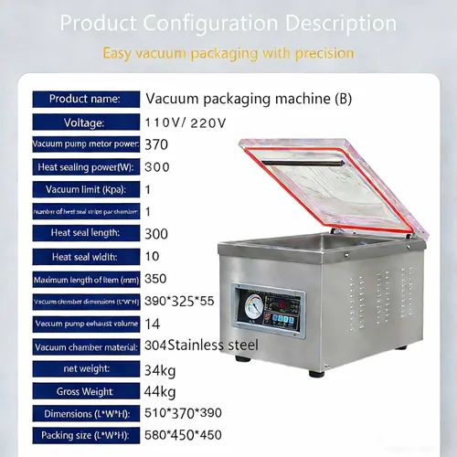 Miniatura 2 de Commercial Chamber Vacuum Sealer, Stainless Steel Food Packaging Machine, Powerful Automatic Sealing for Meat, Fish & Sous Vide - Professional