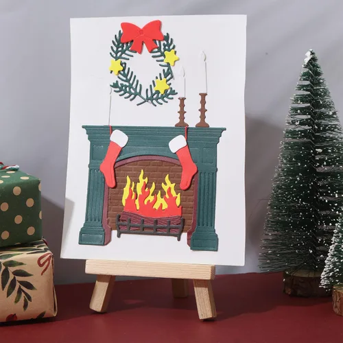 Miniatura 6 de GLOBLELAND Troqueles de Corte de Chimenea de Navidad, Plantilla de Troquelado de Feliz Navidad, Medias de Navidad, Troqueles de Corte de Metal