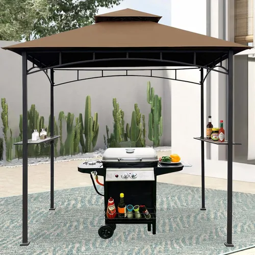 Miniatura 7 de EasyLee Cubierta de toldo para kiosco de parrilla de 8 x 5 pies, parte superior de repuesto impermeable con gancho en T, color marrón
