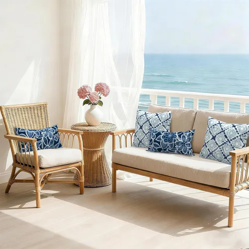 Miniatura 305 de Juego de 2 almohadas para exteriores de 16 x 16 pulgadas, repelentes al agua con interiores, para muebles de patio, hogar, jardín, geometría bohemia
