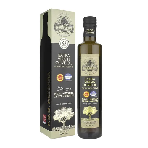 Ellora Farms, Aceite de Oliva Virgen Extra Griego, Single Estate DOP Messara, Grecia, sin OMG, prensado en frío, Polifenol, Botella de vidrio, 17 FL