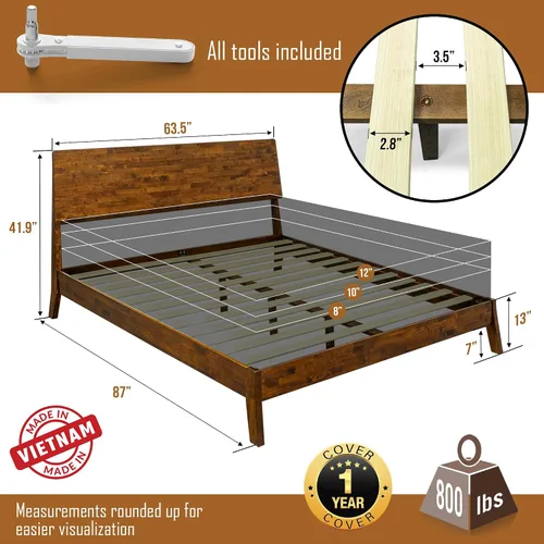 Miniatura 2 de Acacia Serenity - Base de cama con cabecero de madera maciza, base de cama Queen, cabecera alta de madera compatible con todo tipo de colchones,