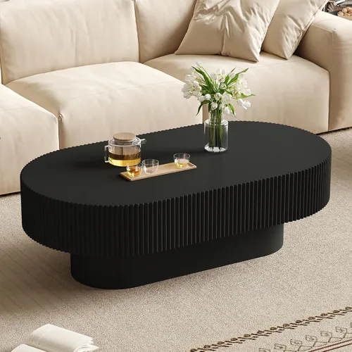 Miniatura 17 de Merax Mesa de café moderna redonda de 31 pulgadas con base resistente, mesas centrales de madera para sala de estar, recepción, fácil de ensamblar