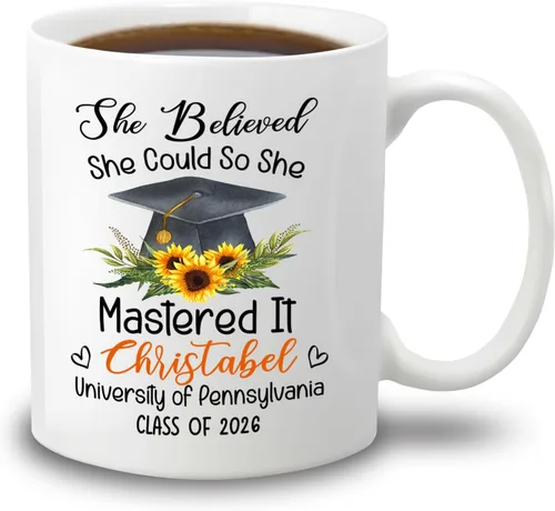 Miniatura 9 de Taza de café blanca personalizada para graduación, con texto en inglés "Behind You All Your Memories Before You All Your Dreams", taza de café de 11
