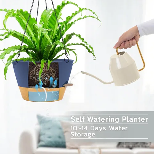 Miniatura 4 de ZMTECH Macetas colgantes de 12 pulgadas para interior, maceta colgante grande con nivel de agua visible y cadena, maceta colgante de flores