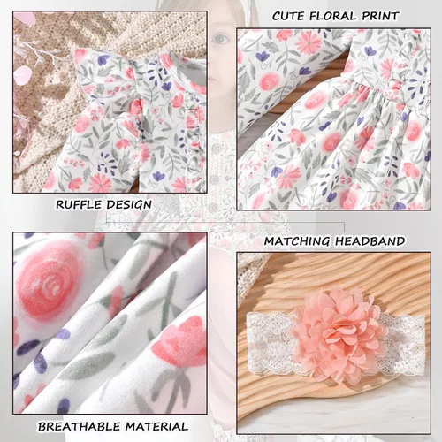 Miniatura 4 de HINTINA Conjunto de ropa de 2 piezas para niña pequeña con volantes y manga larga