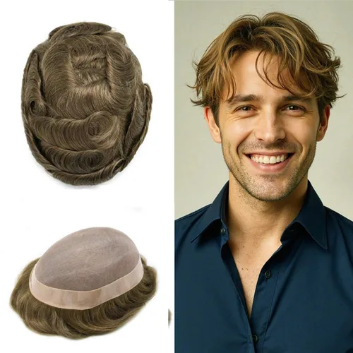 Miniatura 31 de LYRICAL HAIR Extensiones finas monocelares duraderas para hombre, perímetro NPU para hombre, tupé negro, sistema de cabello humano de repuesto