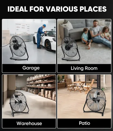 Miniatura 8 de KEN BROWN Ventilador de piso de alta velocidad de 20 pulgadas, ventilador de caja de 5 cuchillas de aluminio con 3 velocidades, 4650 CFM