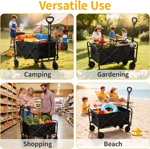 Miniatura 8 de Carrito plegable con ruedas, capacidad de 220 libras, ligero y portátil con mango flexible para comestibles, deportes, jardín, campamento