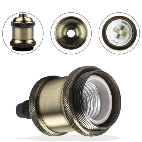 Miniatura 4 de Kit de lámpara colgante industrial vintage con soporte para lámpara E26/E27, cable de tela, rosa de techo y cable colgante en estilo retro moderno