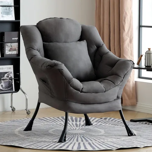 Miniatura 24 de Silla perezosa para sala de estar, silla decorativa grande negra con una almohada, juego de sofá de ocio, cómoda silla de lectura para dormitorio