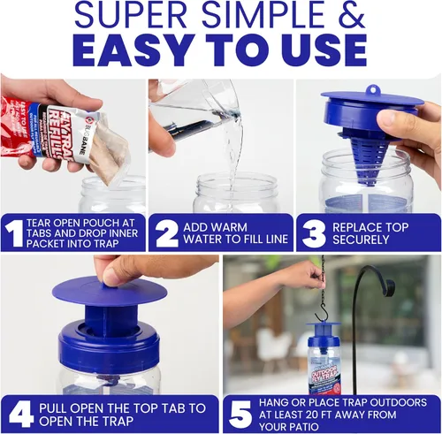 Miniatura 4 de Trampa para moscas para exteriores para patio con 2 recambios de cebo solubles no tóxicos. Reutilizable para colgar insectos para todas las moscas