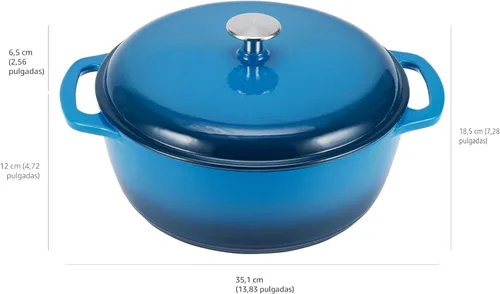 Miniatura 5 de Amazon Basics - Olla de horno holandés de hierro fundido esmaltada con tapa, redonda, asas dobles, resistente, mediana, 6 cuartos de galón, azul