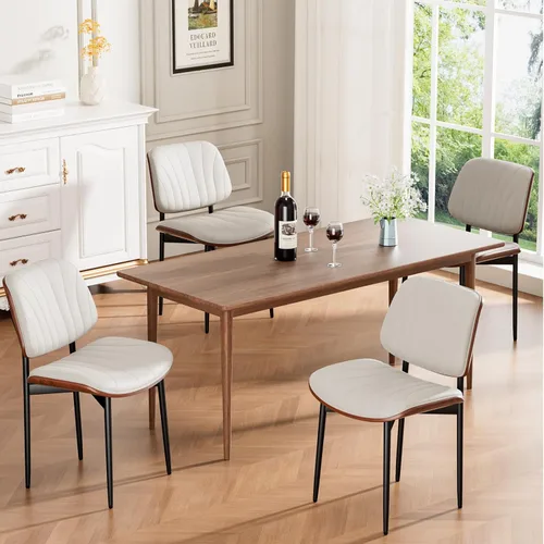 Miniatura 12 de REONEY - Juego de 4 sillas de comedor, modernas de mediados de siglo, tapizadas en piel sintética PU con respaldo de madera curvada de nogal y patas